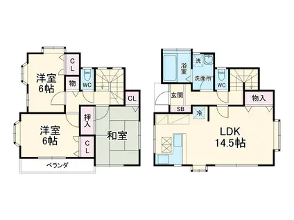 東海道本線 茅ケ崎駅 徒歩27分 2階建 築28年(3LDK)の間取り写真