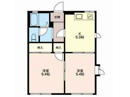 ディアコート慶 B(2DK/1階)の間取り写真