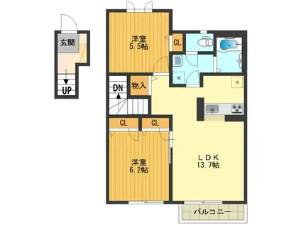 グレンツェ・アヴニール(2LDK/2階)の間取り写真