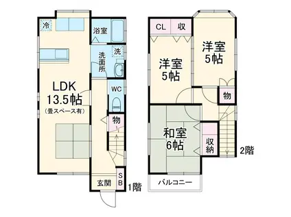 東海道本線 戸塚駅 徒歩19分 2階建 築34年(3LDK)の間取り写真