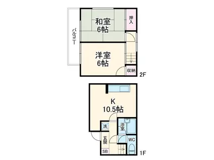 東京都新宿線 一之江駅 徒歩17分 2階建 築48年(2LDK)の間取り写真
