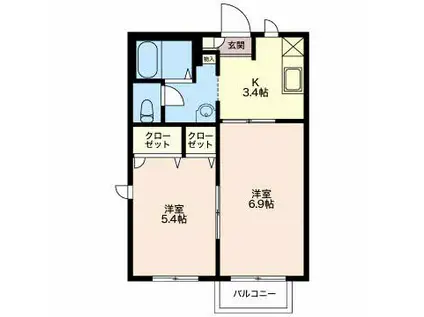 クローバーA(2K/2階)の間取り写真