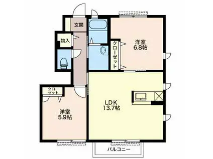 クレストⅠ(2LDK/1階)の間取り写真