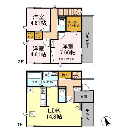 小田急電鉄小田原線 愛甲石田駅 徒歩15分 2階建 築5年(3LDK)の間取り写真