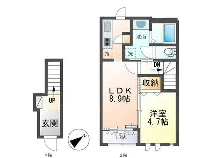 箱根町仙石原アパートⅢ(1LDK/2階)の間取り写真