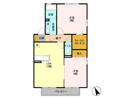 ラ・プランタン D棟(2LDK/2階)の間取り写真