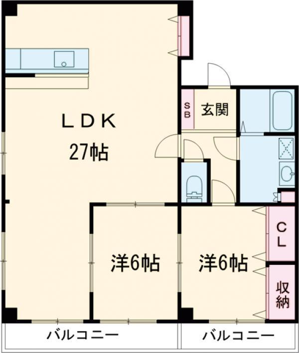 レジデンスヤマザキⅡ(2LDK/3階)の間取り写真