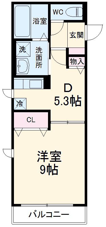 グレーシア中郷(1DK/2階)の間取り写真
