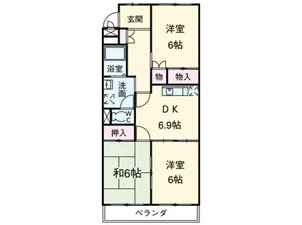 リバーサイド三日月(3DK/3階)の間取り写真