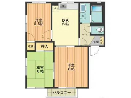 クランベリーハウス(3DK/2階)の間取り写真