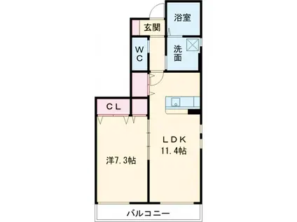 フロンティアハイムⅡ棟(1LDK/1階)の間取り写真