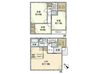 相模鉄道本線 二俣川駅 徒歩4分 2階建 築7年(3LDK)の間取り写真