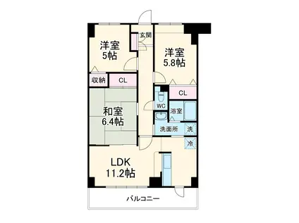 INSURANCE BLDG.17(3LDK/2階)の間取り写真