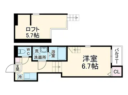 ハーモニーテラス川名町Ⅱ(1SK/2階)の間取り写真
