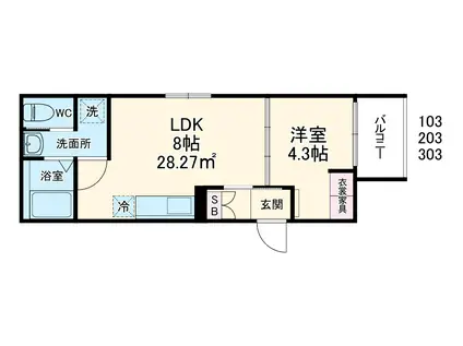 ILUSIONかしわ台(1LDK/1階)の間取り写真