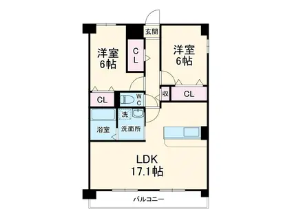 ヒルザコートⅡ(2LDK/1階)の間取り写真