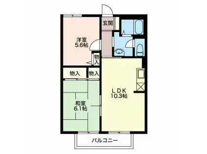 カーサ三ツ石(2LDK/2階)の間取り写真