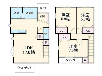 名鉄名古屋本線 笠松駅 徒歩46分 2階建 新築(3LDK)の間取り写真
