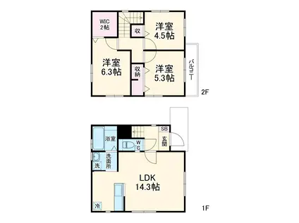 武蔵野線 東浦和駅 徒歩24分 2階建 築2年(3LDK)の間取り写真
