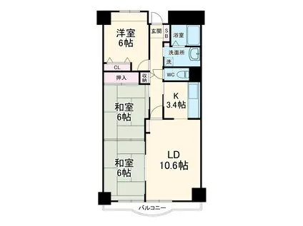 プライムタウン木戸町(3LDK/4階)の間取り写真