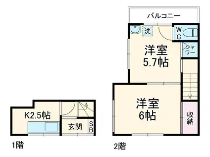 ROGIE HOUSE 東中野(2K/2階)の間取り写真