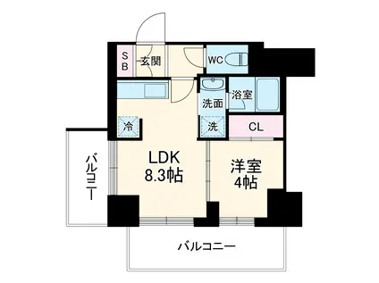 LA CLAIR 南浦和(1LDK/4階)の間取り写真