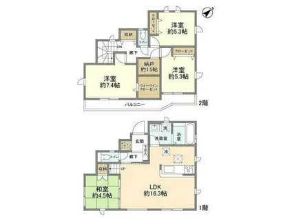 青梅線 拝島駅 徒歩26分 2階建 築1年(4SLDK)の間取り写真