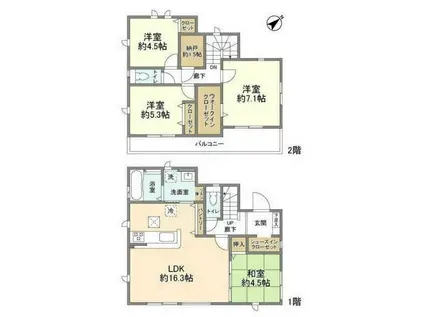 青梅線 拝島駅 徒歩26分 2階建 築1年(4SLDK)の間取り写真