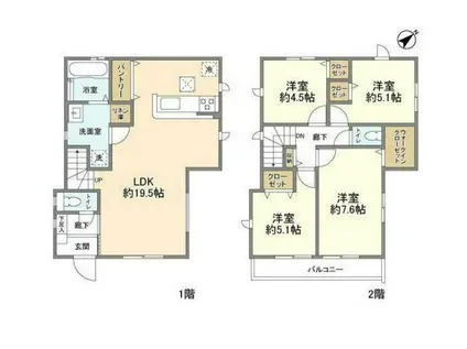 青梅線 拝島駅 徒歩26分 2階建 築1年(4LDK)の間取り写真
