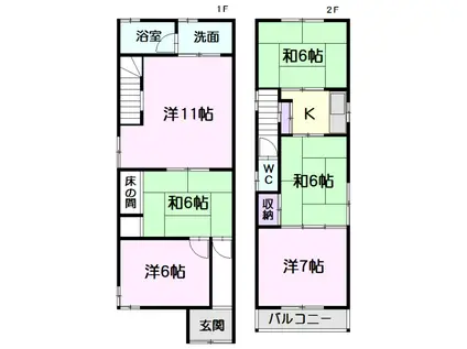 名古屋市東山線 中村公園駅 徒歩7分 2階建 築46年(6K)の間取り写真