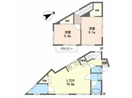 東海道本線 三島駅 徒歩33分 2階建 築35年(2LDK)の間取り写真