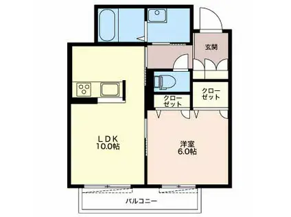 クラージュウエスト(1LDK/1階)の間取り写真