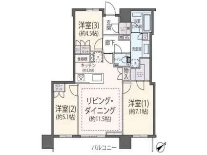 グレーシアタワーズ海老名ウエスト(3LDK/8階)の間取り写真