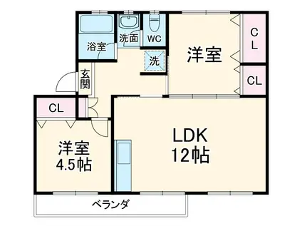 花見川団地7街区16棟(2LDK/5階)の間取り写真