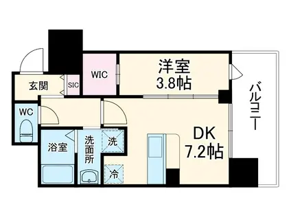 LA WAISON NAMBA ウエスト(1DK/9階)の間取り写真