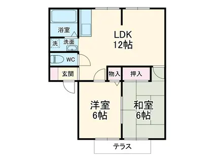 サンビレッジ平塚B(2LDK/2階)の間取り写真