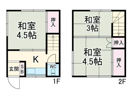 横浜市ブルーライン 阪東橋駅 徒歩12分 2階建 築48年(3K)の間取り写真