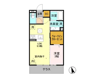 カトリエーム A(1LDK/1階)の間取り写真