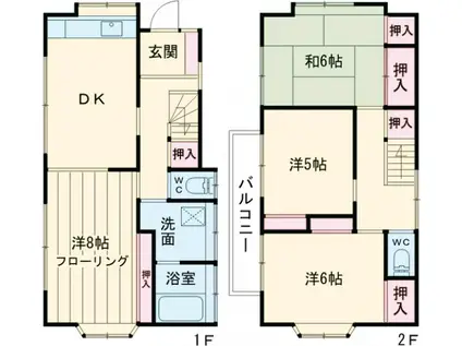 小田急電鉄小田原線 玉川学園前駅 徒歩21分 2階建 築39年(4DK)の間取り写真