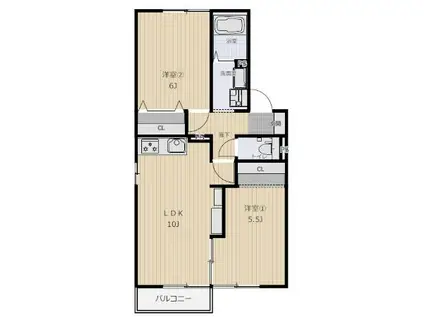 サンハイムS&H(2DK/1階)の間取り写真