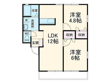 カイベールB棟(2LDK/1階)の間取り写真