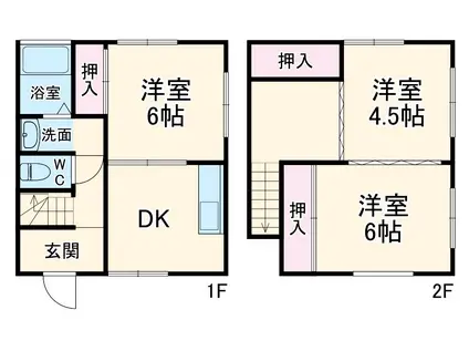 横須賀線 衣笠駅 バス乗車時間:12分 平作5丁目バス停で下車 徒歩4分 2階建 築51年(3DK)の間取り写真