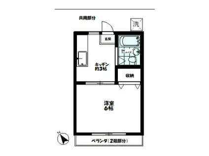 パークサイドB棟(1K/2階)の間取り写真