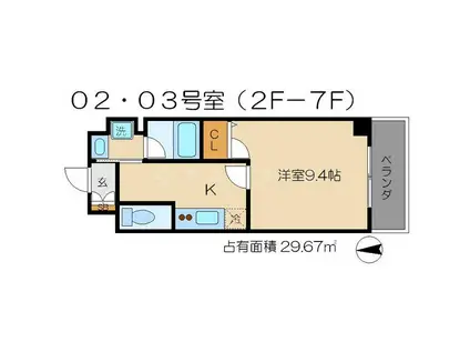 アスヴェル京都二条駅前Ⅱ(1K/7階)の間取り写真