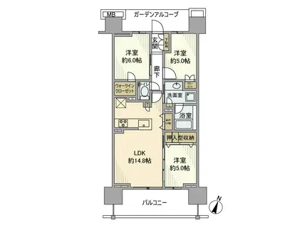 プラウド浦和常盤サンクアージュ(3LDK/11階)の間取り写真