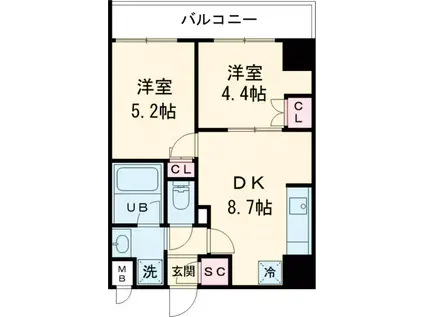 ALIVIS五反野(2DK/9階)の間取り写真