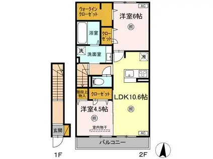 PREMIER COULEUR(2LDK/2階)の間取り写真