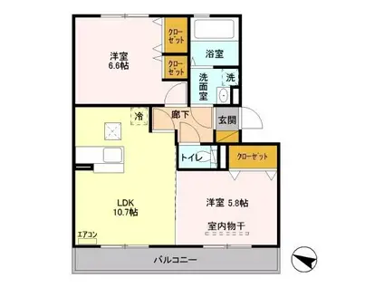 ボヌールおおたかの森Ⅰ(2LDK/2階)の間取り写真