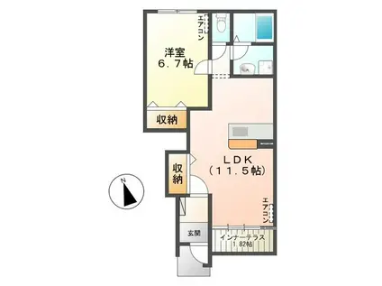 リッチ・フォンテーヌ(1LDK/1階)の間取り写真