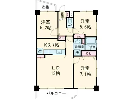 サンハイム(3LDK/7階)の間取り写真